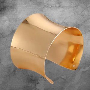 Adjustable Gold Tone Wide Cuff Bracelet, Open Bangle, Statement Jewelry